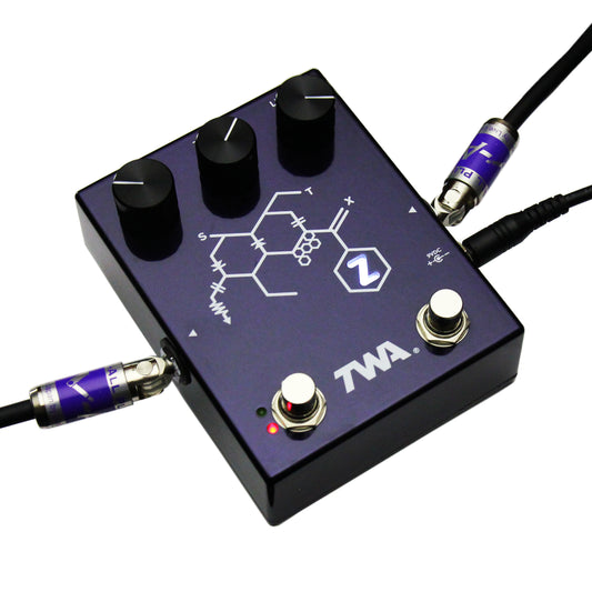 The TWA Chemical Z Dual Overdrive pedal designed in collaboration with Susumu Tamura, Roy Z, Godlyke, Inc. and TWA and is based around the Maxon Apex808 and OD808X overdrive extreme using Pivot-All Cables and a Power-All ECO-Dapter