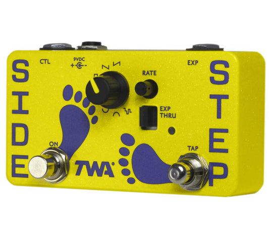 The TWA Side Step controls your pedals' Expression Input via an LFO Wave Form of your choice taking your existing pedals to strange new places! Behold it's sparkly yellow finish!